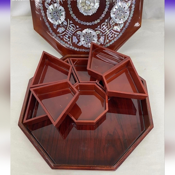 Vintage Mother Of Pearl Inlay Wooden Box With Inserts 11.5" - Picture 5 of 5